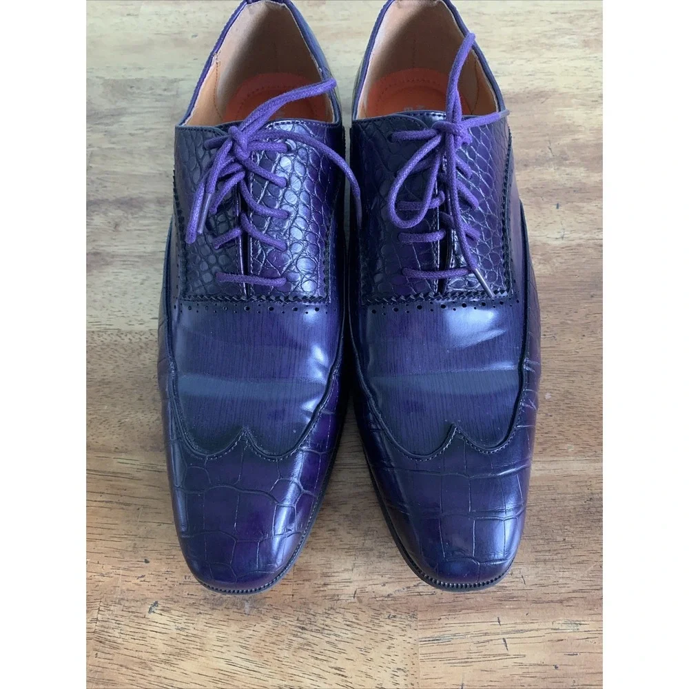 Antonio Cerrelli Elite Dress Shoes 9.5 6839 Dark Purple Gator Print Lace Up EUC